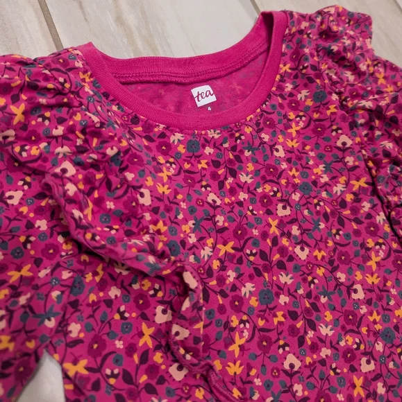 Tea Collection dress Bundle ruffle long sleeve floral 4T 4 Pink Blue - Picture 4 of 8